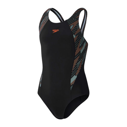 Black - Front - Speedo Girls Hyperbloom Splice One Piece Swimsuit