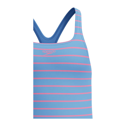 Blue - Side - Speedo Girls Medalist Striped One Piece Swimsuit