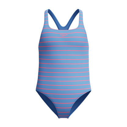 Blue - Front - Speedo Girls Medalist Striped One Piece Swimsuit