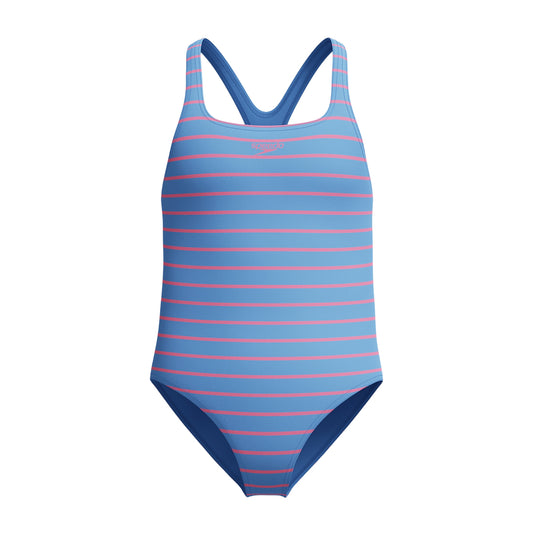 Blue - Front - Speedo Girls Medalist Striped One Piece Swimsuit