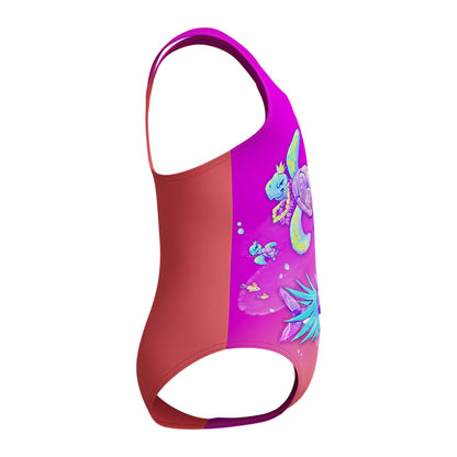 Purple - Back - Speedo Girls Digital Print One Piece Swimsuit