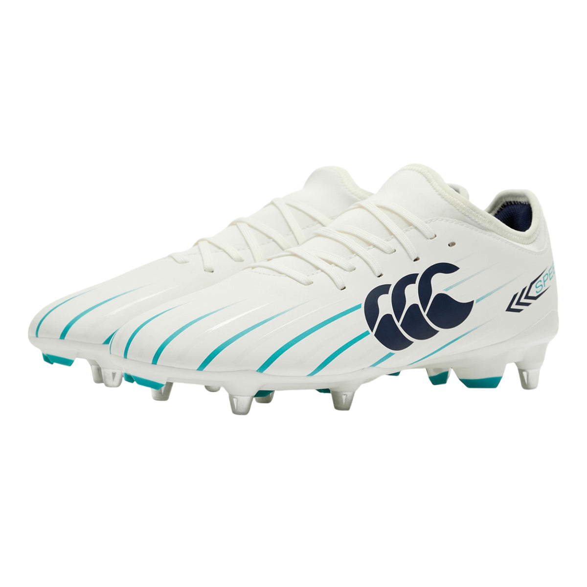 White-Green - Close up - Canterbury Unisex Adult Speed Falcon 2.0 Team Soft Ground Rugby Boots