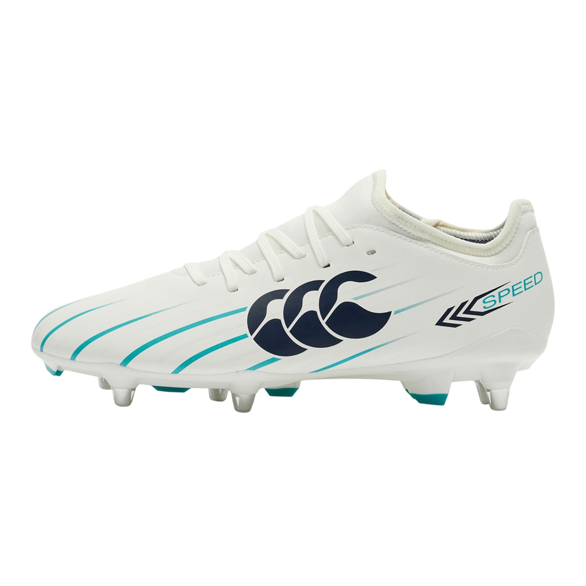 White-Green - Side - Canterbury Unisex Adult Speed Falcon 2.0 Team Soft Ground Rugby Boots