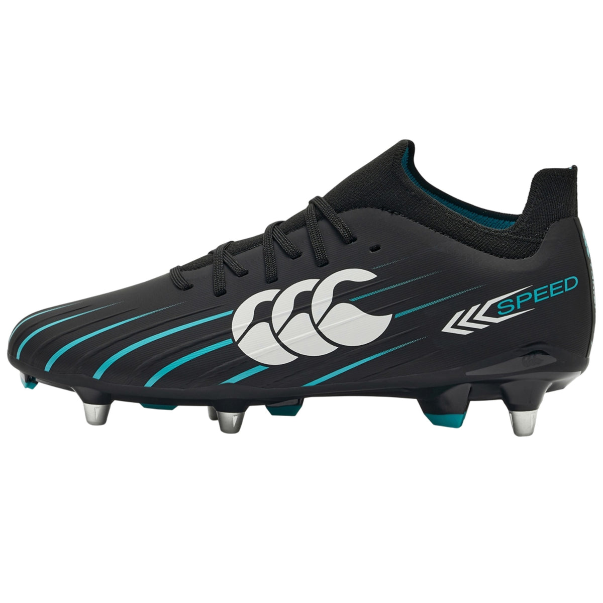 Black - Side - Canterbury Unisex Adult Speed Falcon Pro 2.0 Soft Ground Rugby Boots