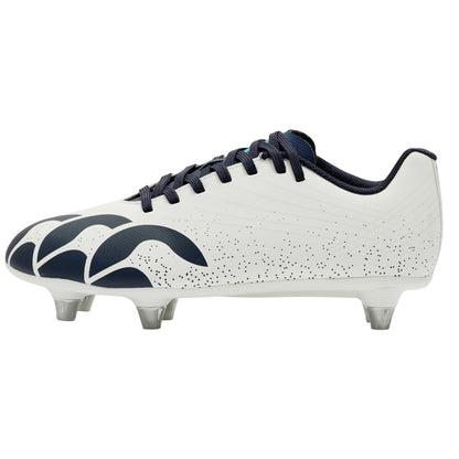 White-Blue - Side - Canterbury Childrens-Kids Stampede Ground Break Team Soft Ground Rugby Boots