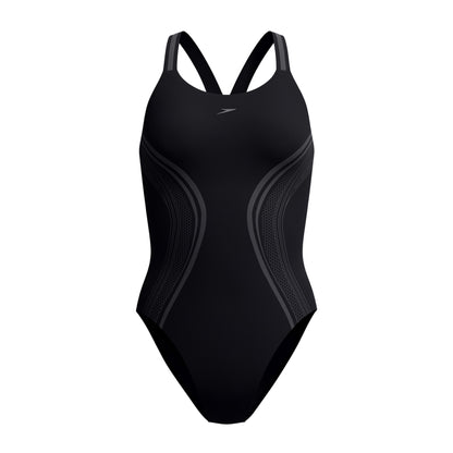 Black - Front - Speedo Womens-Ladies Printed Performance Muscleback One Piece Swimsuit