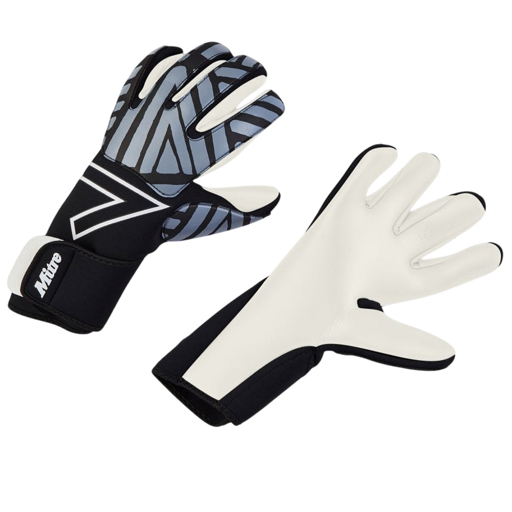 Black-Grey - Close up - Mitre Childrens-Kids Impel Goalkeeper Gloves