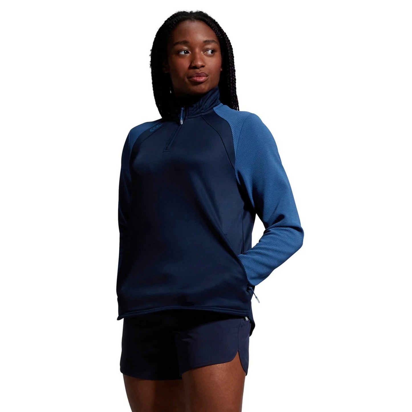 Navy-True Navy Marl - Side - Canterbury Womens-Ladies Elite Quarter Zip Base Layer Top