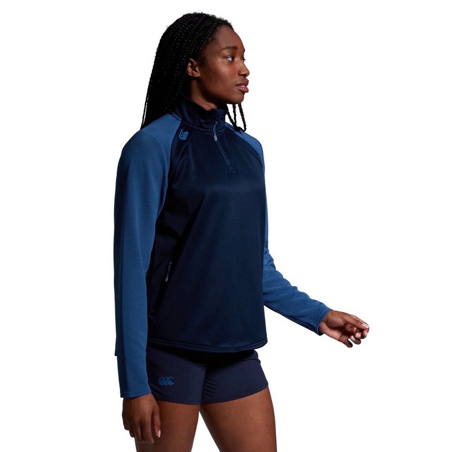 Navy-True Navy Marl - Pack Shot - Canterbury Womens-Ladies Elite Quarter Zip Base Layer Top