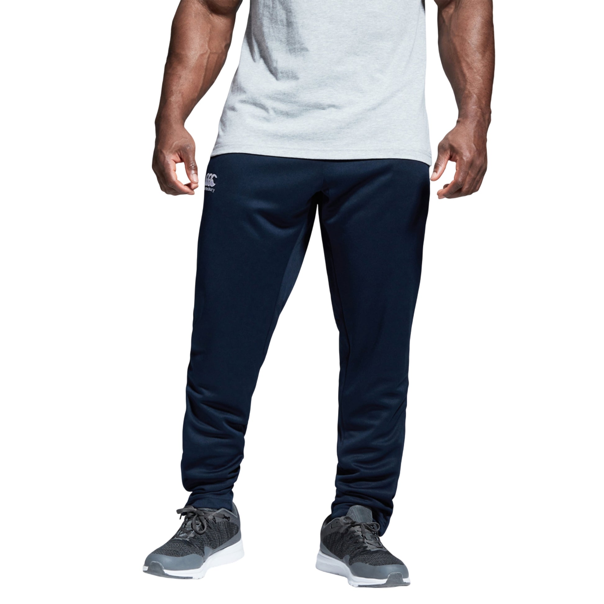 Navy - Side - Canterbury Mens Knitted Stretching Tapered Leg Jogging Bottoms