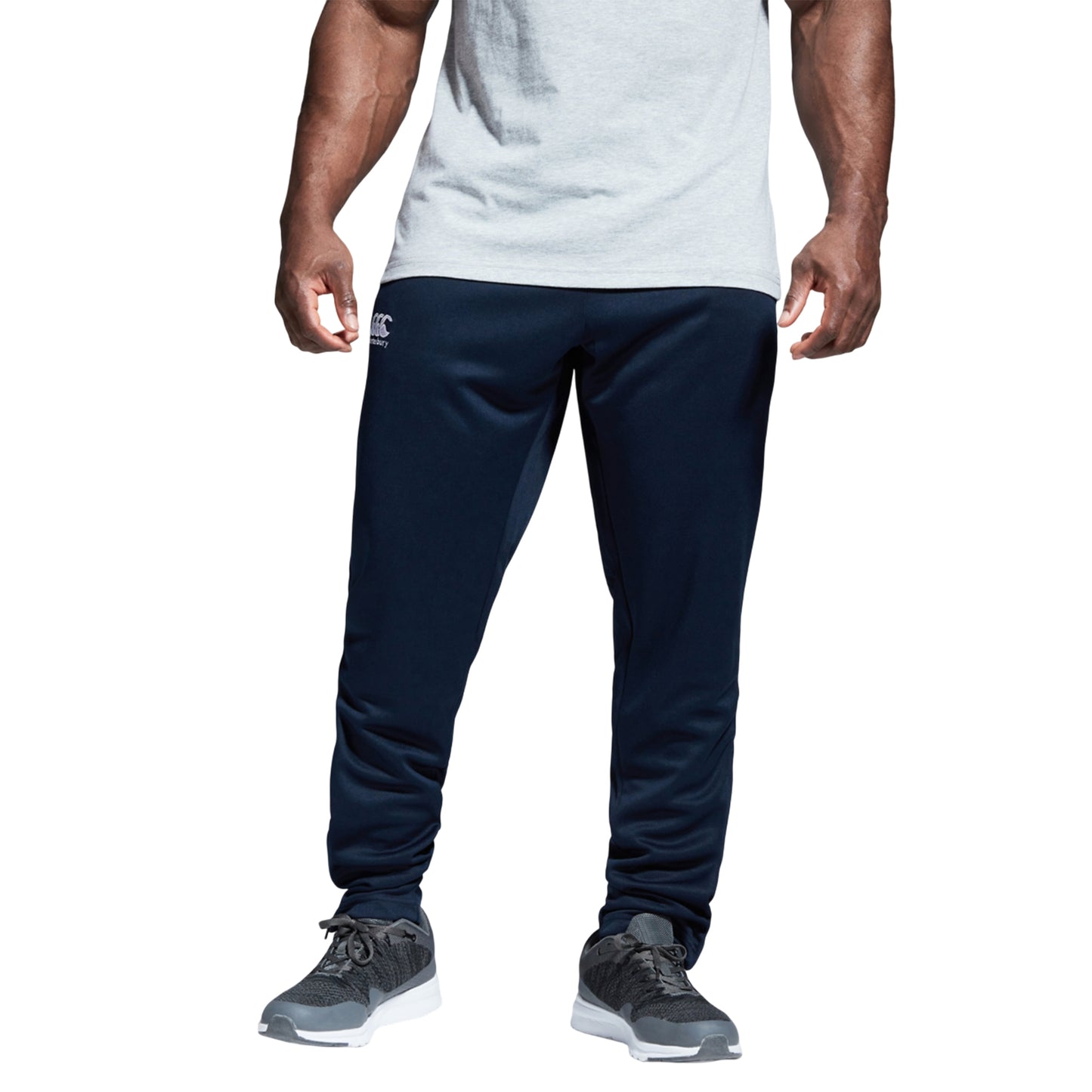 Navy - Side - Canterbury Mens Knitted Stretching Tapered Leg Jogging Bottoms