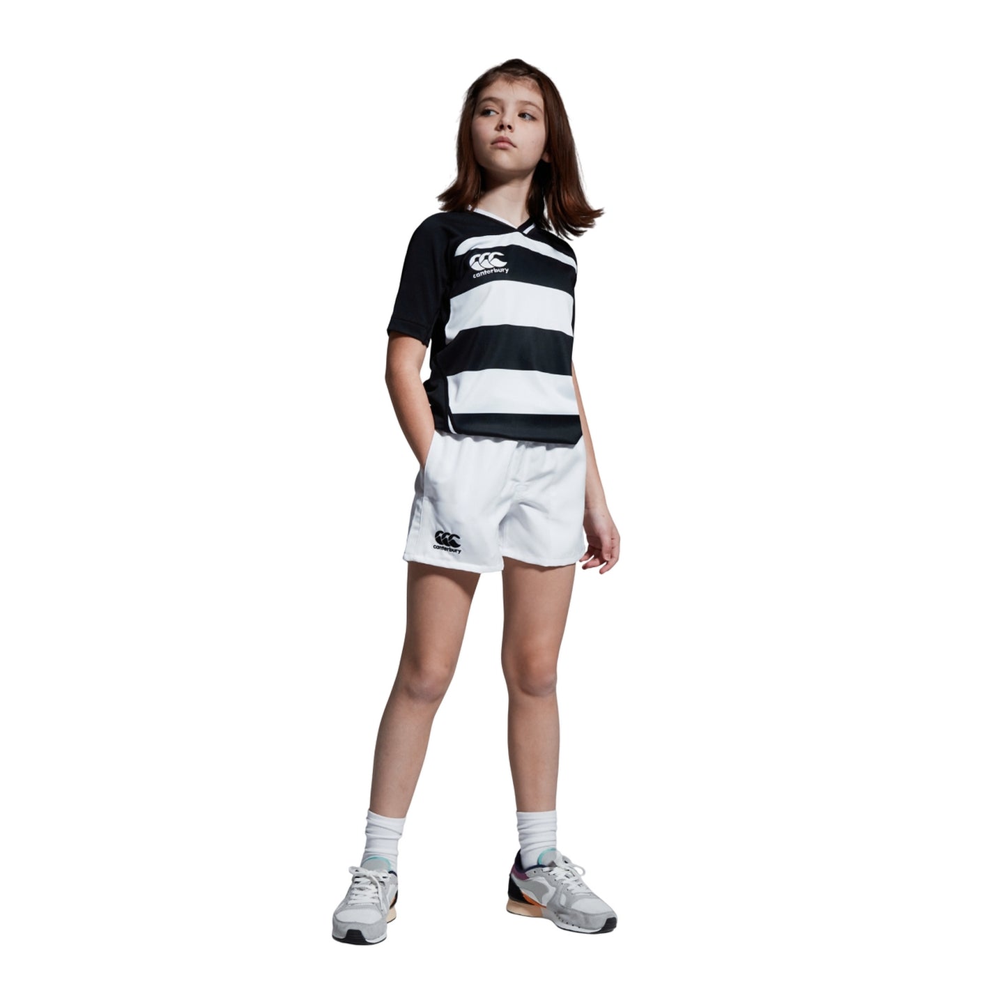 Black - Side - Canterbury Childrens-Kids Evader Hooped Vapodri Jersey