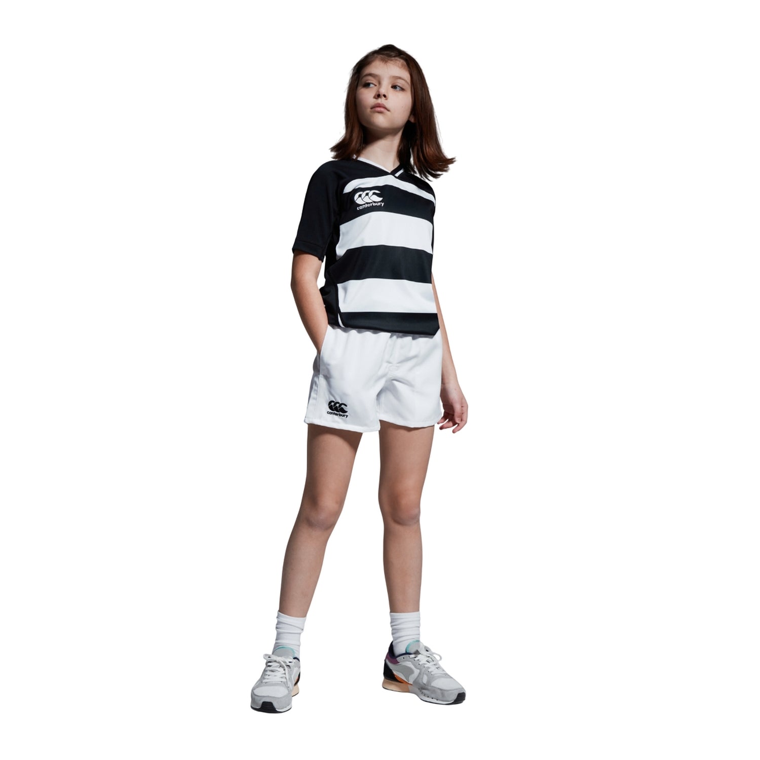 Black - Side - Canterbury Childrens-Kids Evader Hooped Vapodri Jersey