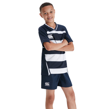 Navy - Side - Canterbury Childrens-Kids Evader Hooped Vapodri Jersey