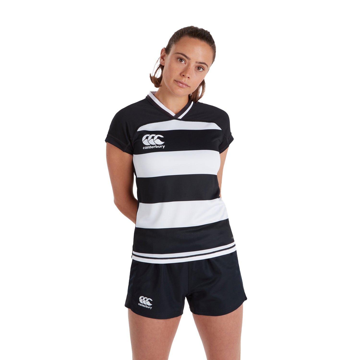 Black - Side - Canterbury Womens-Ladies Evader Hooped Vapodri Jersey