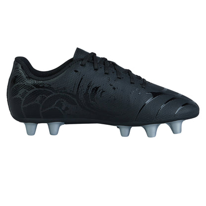 Black-Silver Metallic - Back - Canterbury Childrens-Kids Phoenix Genesis Team Firm Ground Rugby Boots