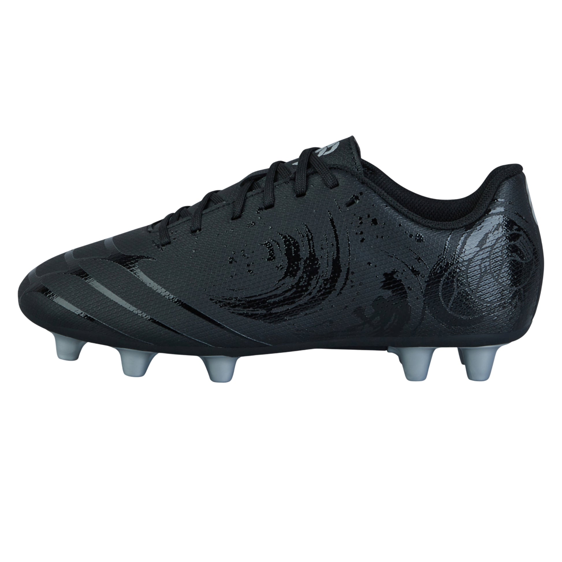 Black-Silver Metallic - Side - Canterbury Childrens-Kids Phoenix Genesis Team Firm Ground Rugby Boots