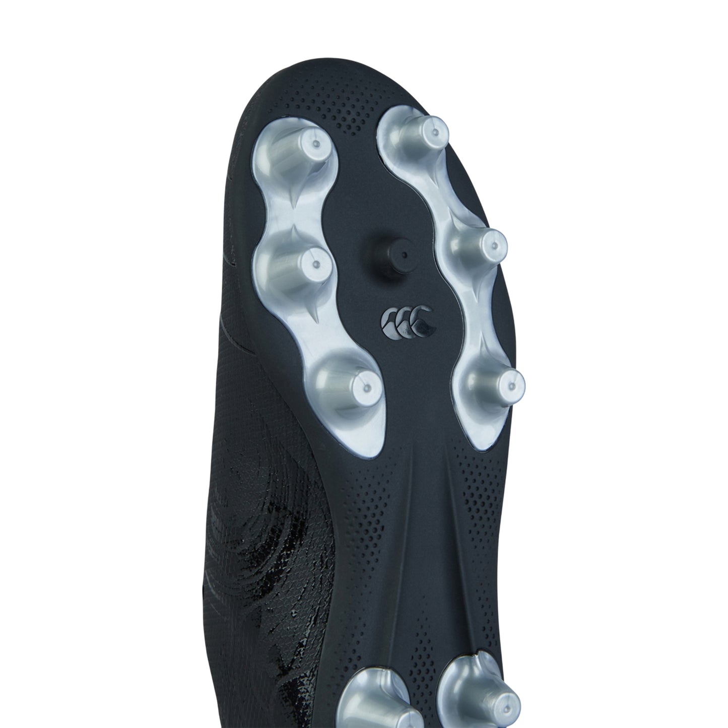 Black-Silver Metallic - Close up - Canterbury Childrens-Kids Phoenix Genesis Team Firm Ground Rugby Boots