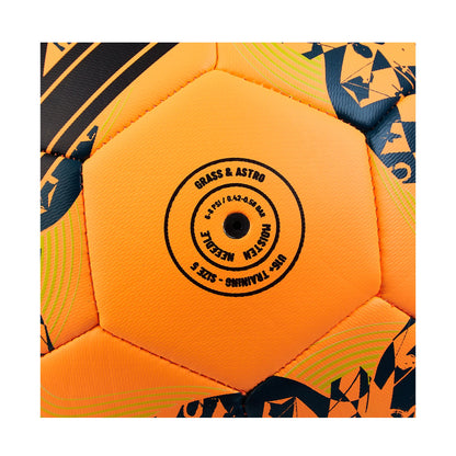 Fluorescent Orange-Black-Tidal Teal - Close up - Mitre Calcio 24 Football
