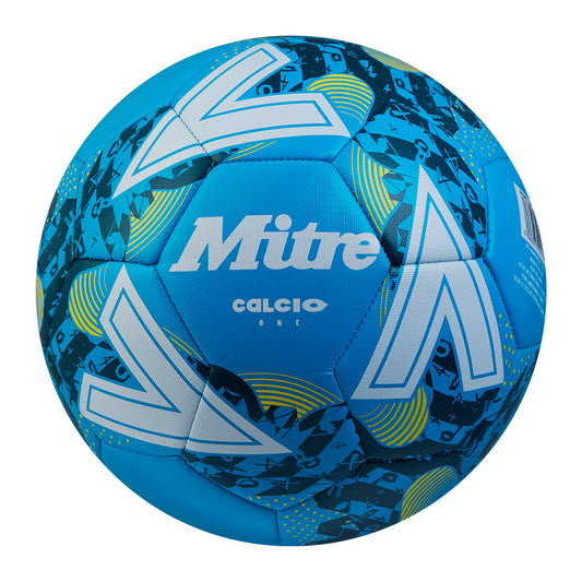 Fluorescent Blue-White-Tidal Teal - Front - Mitre Calcio 24 Football