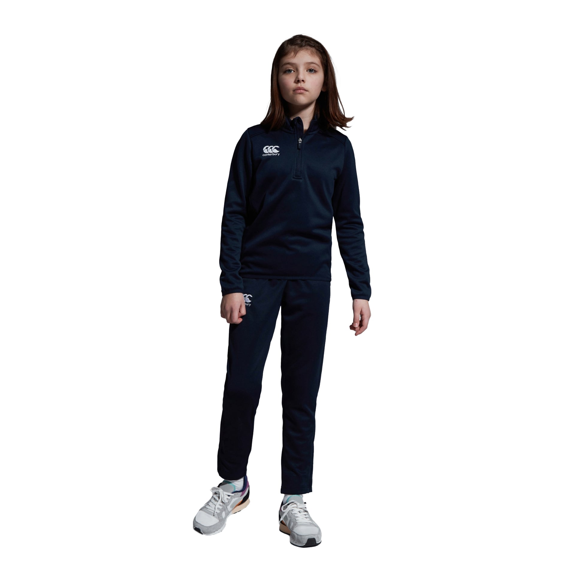 Navy - Side - Canterbury Childrens-Kids Stretch Tapered Jogging Bottoms