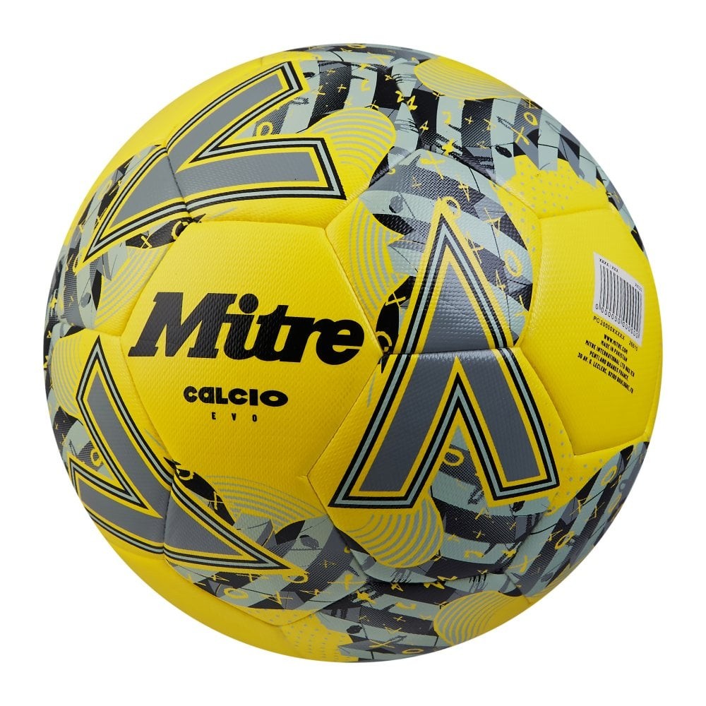 Fluro Yellow-Black-Grey - Side - Mitre Calcio Evo 24 Football