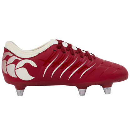 Red Dahlia - Side - Canterbury Childrens-Kids Phoenix 2.0 Leather Soft Ground Rugby Boots
