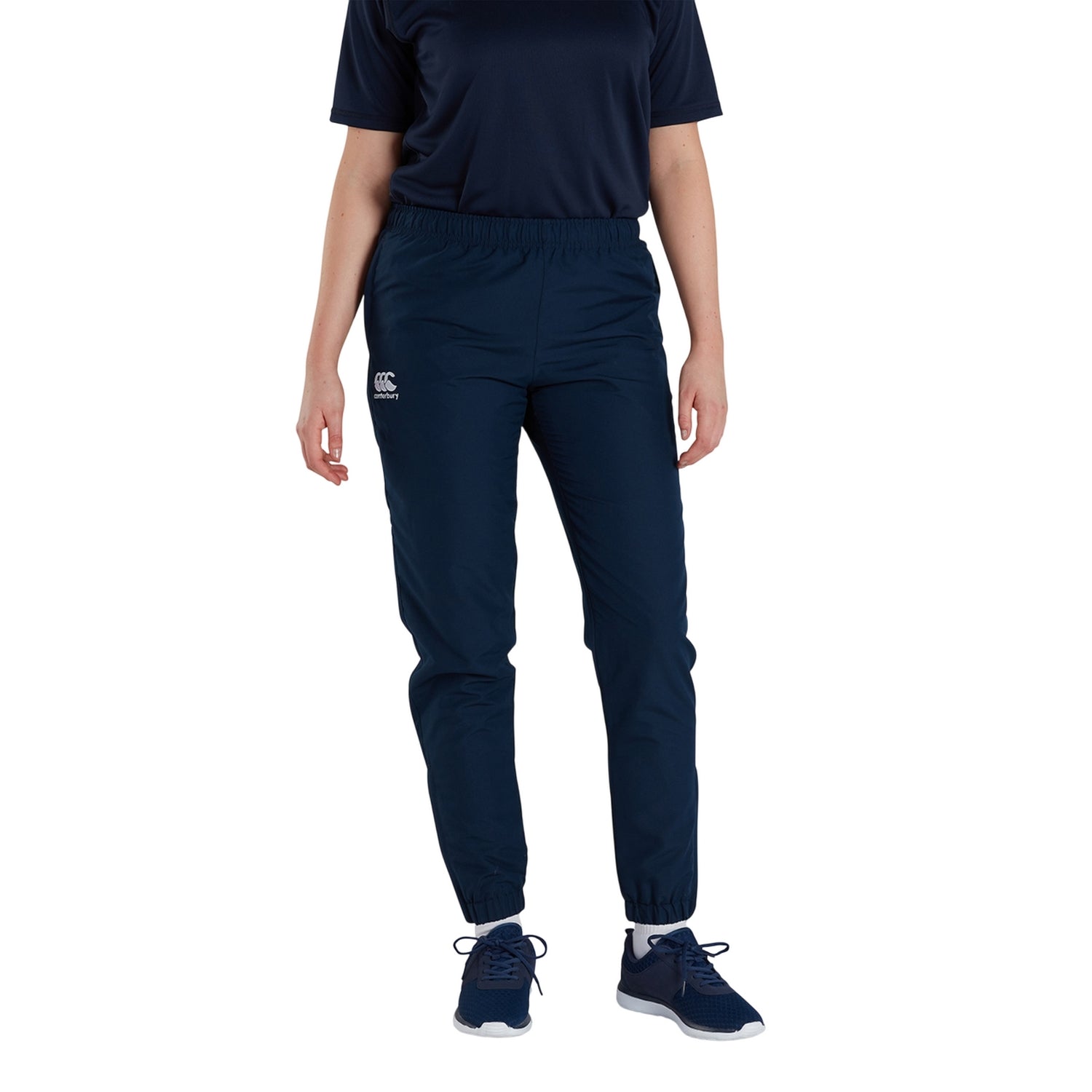 Navy - Side - Canterbury Womens-Ladies Club Plain Cuffed Tapered Jogging Bottoms