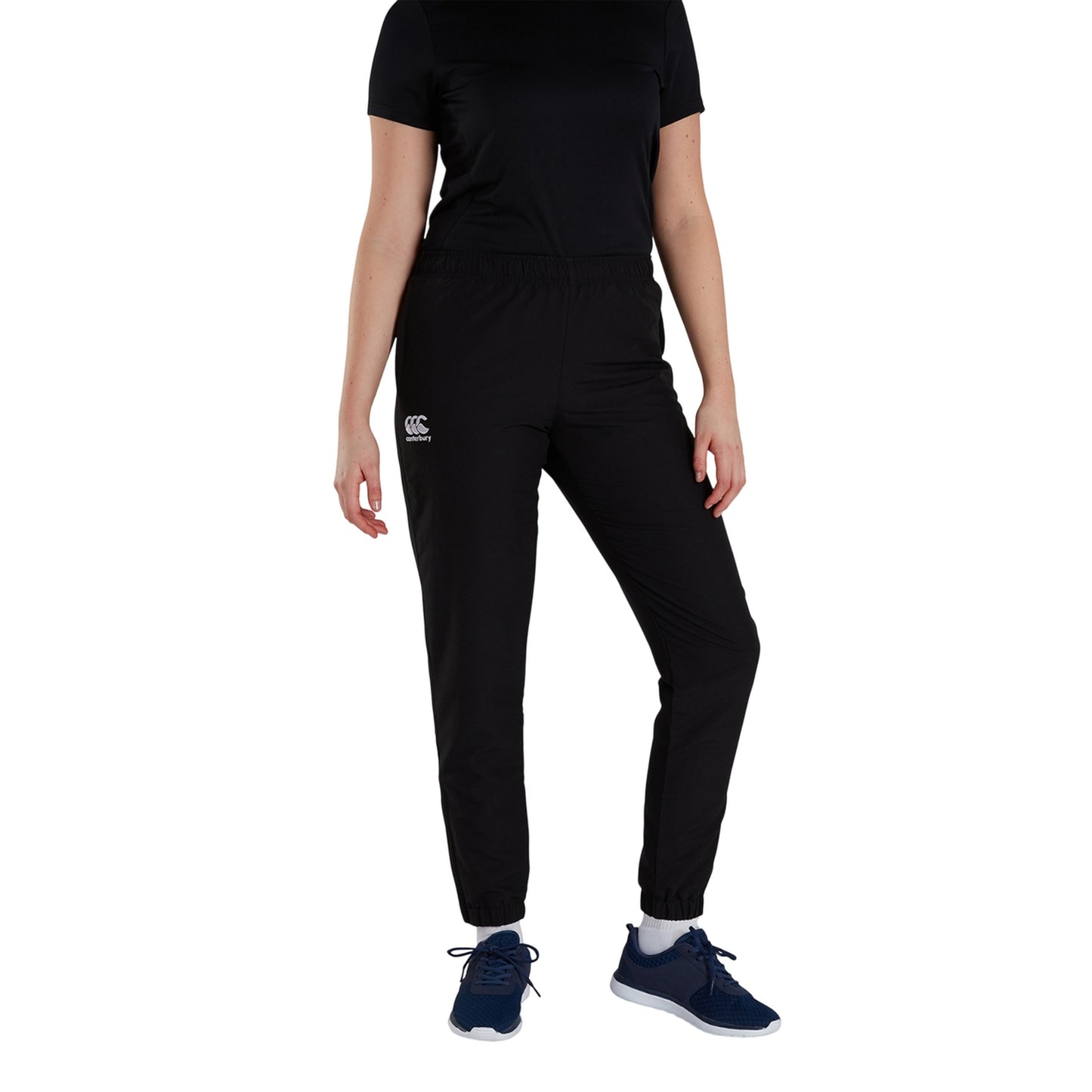 Black - Side - Canterbury Womens-Ladies Club Plain Cuffed Tapered Jogging Bottoms