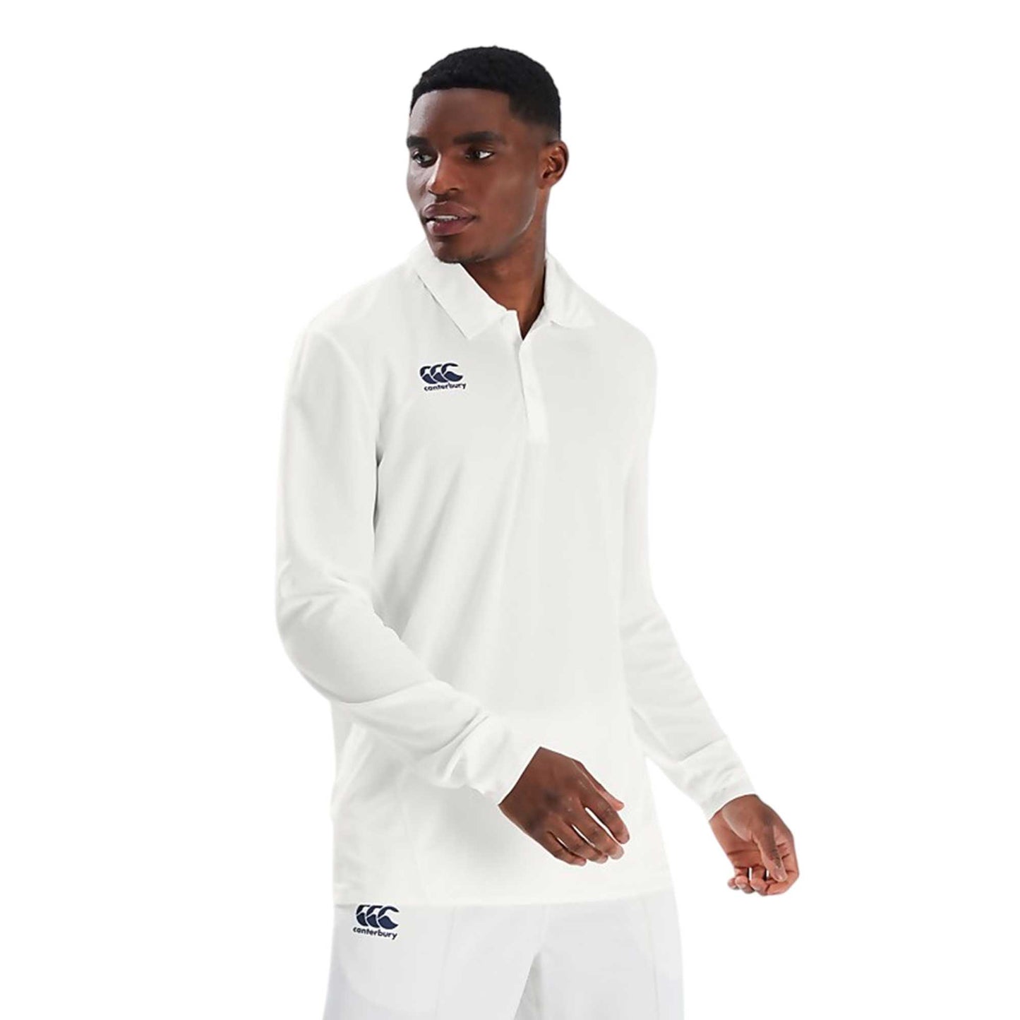 Cream - Pack Shot - Canterbury Mens Regular Long-Sleeved Cricket Polo Shirt