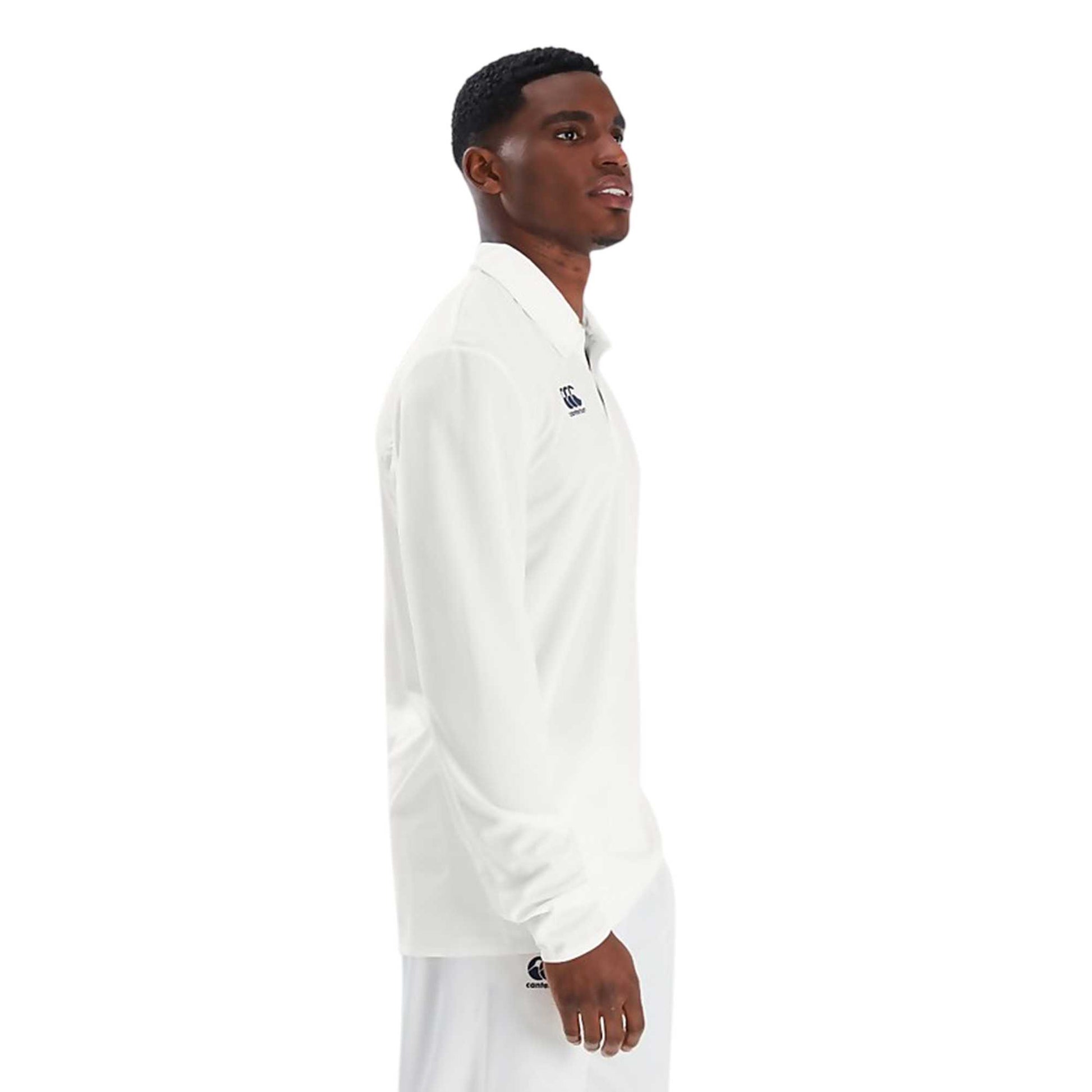 White - Pack Shot - Canterbury Mens Regular Long-Sleeved Cricket Polo Shirt