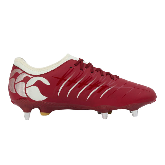 Red Dahlia - Side - Canterbury Unisex Adult Phoenix 2.0 Team Leather Soft Ground Rugby Boots