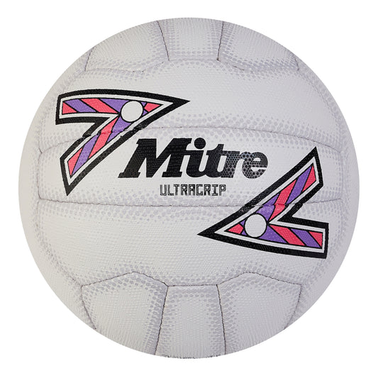 White-Black-Purple - Front - Mitre Ultragrip Netball