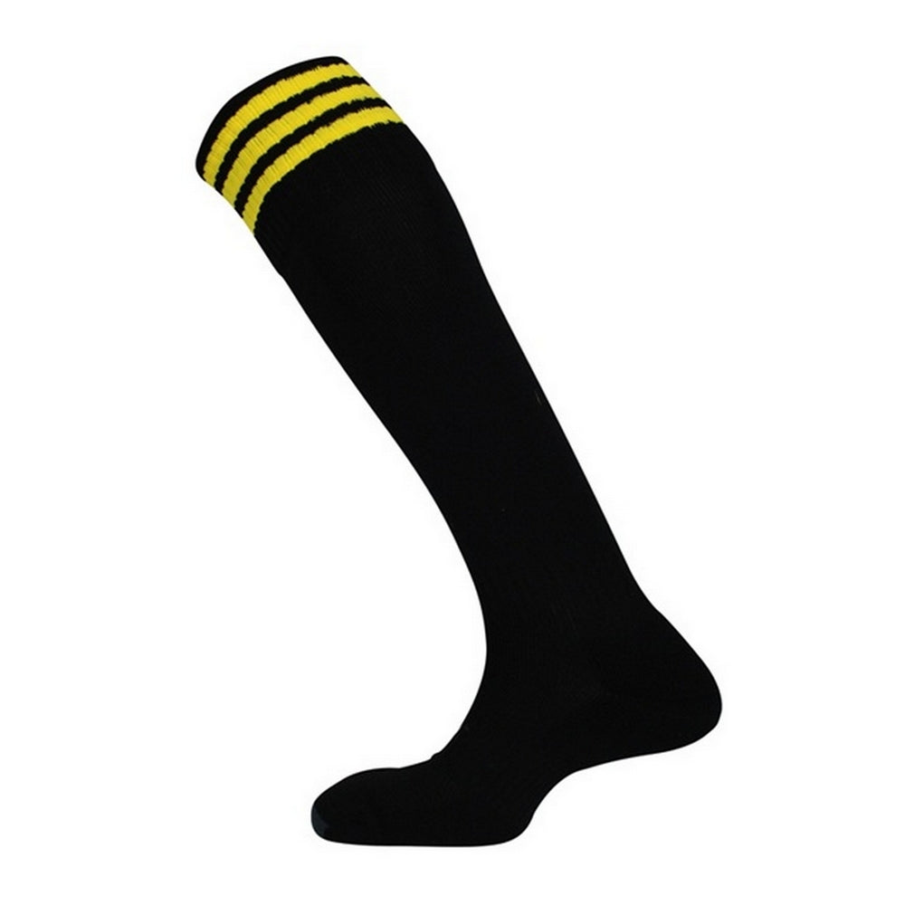 Black-Yellow - Back - Mitre Childrens-Kids Mercury 3 Stripes Socks