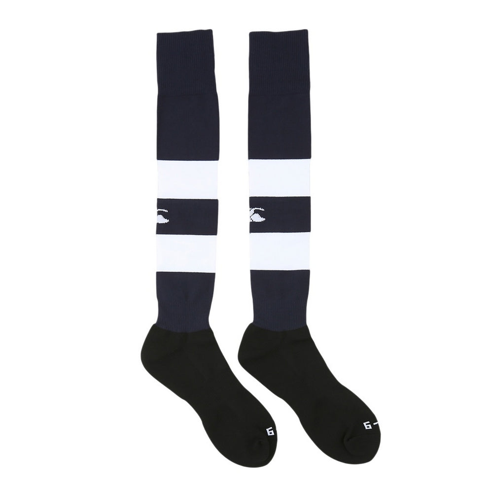 Navy - Front - Canterbury Childrens-Kids Club Hooped Socks