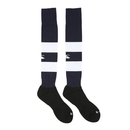 Navy - Front - Canterbury Childrens-Kids Club Hooped Socks