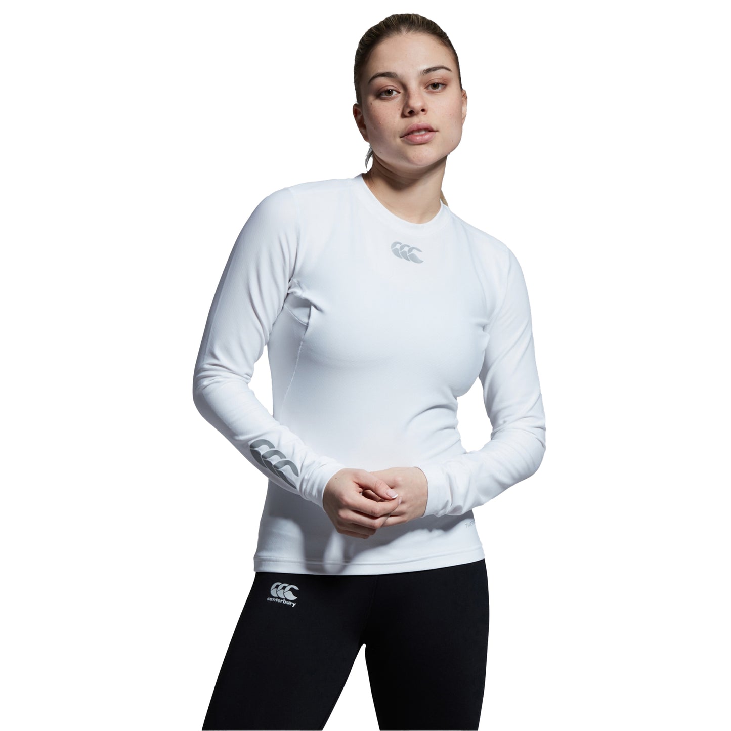 White - Side - Canterbury Womens-Ladies Thermoreg Long-Sleeved Base Layer Top