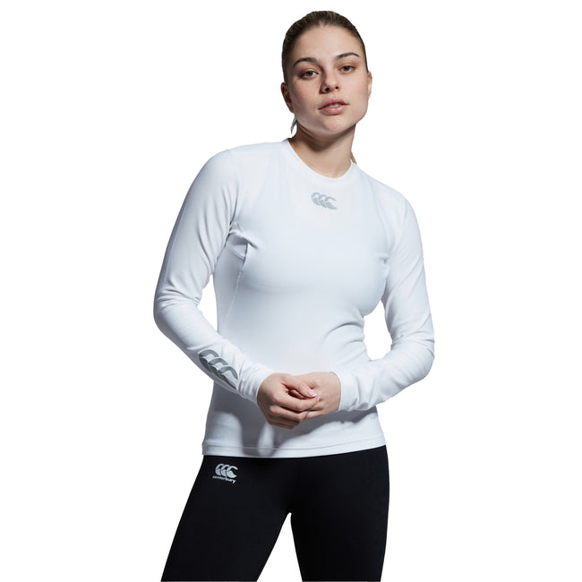 White - Side - Canterbury Womens-Ladies Thermoreg Long-Sleeved Base Layer Top