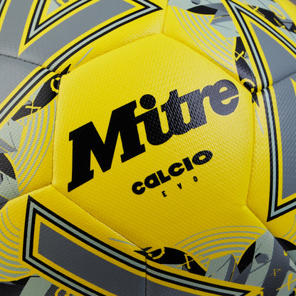 Fluro Yellow-Black-Grey - Side - Mitre Calcio Evo 24 Football