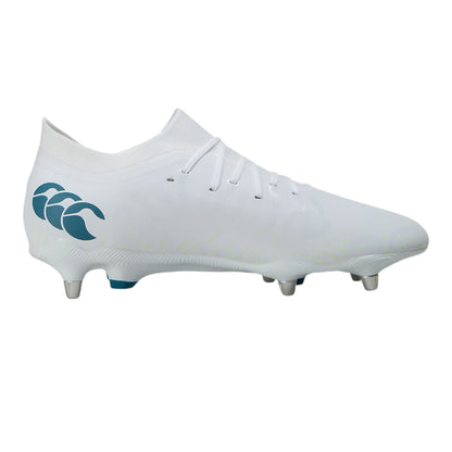White-Amber Yellow-Orange Crush - Side - Canterbury Unisex Adult Speed Infinite Pro Soft Ground Rugby Boots
