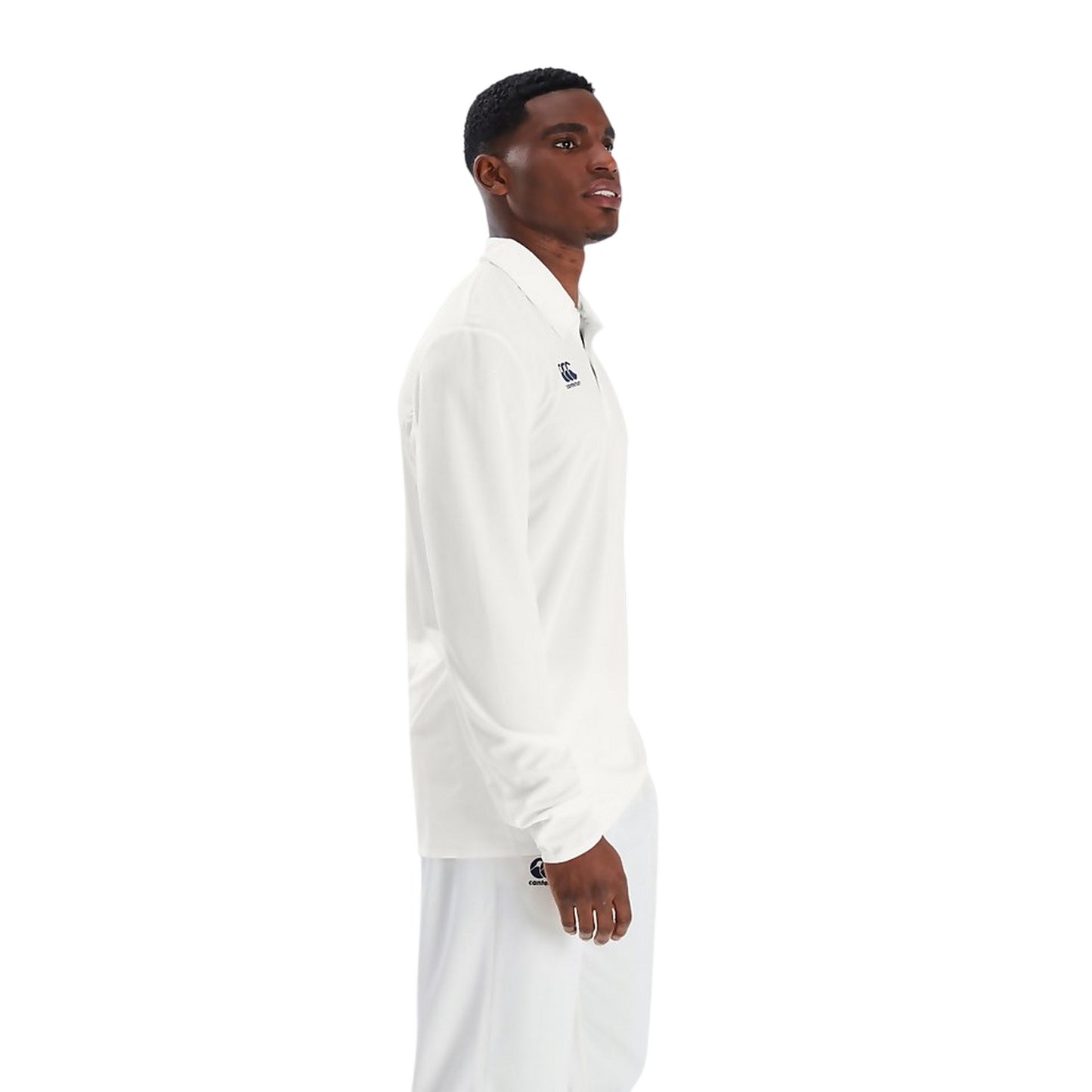 Cream - Side - Canterbury Mens Long-Sleeved Cricket Polo Shirt