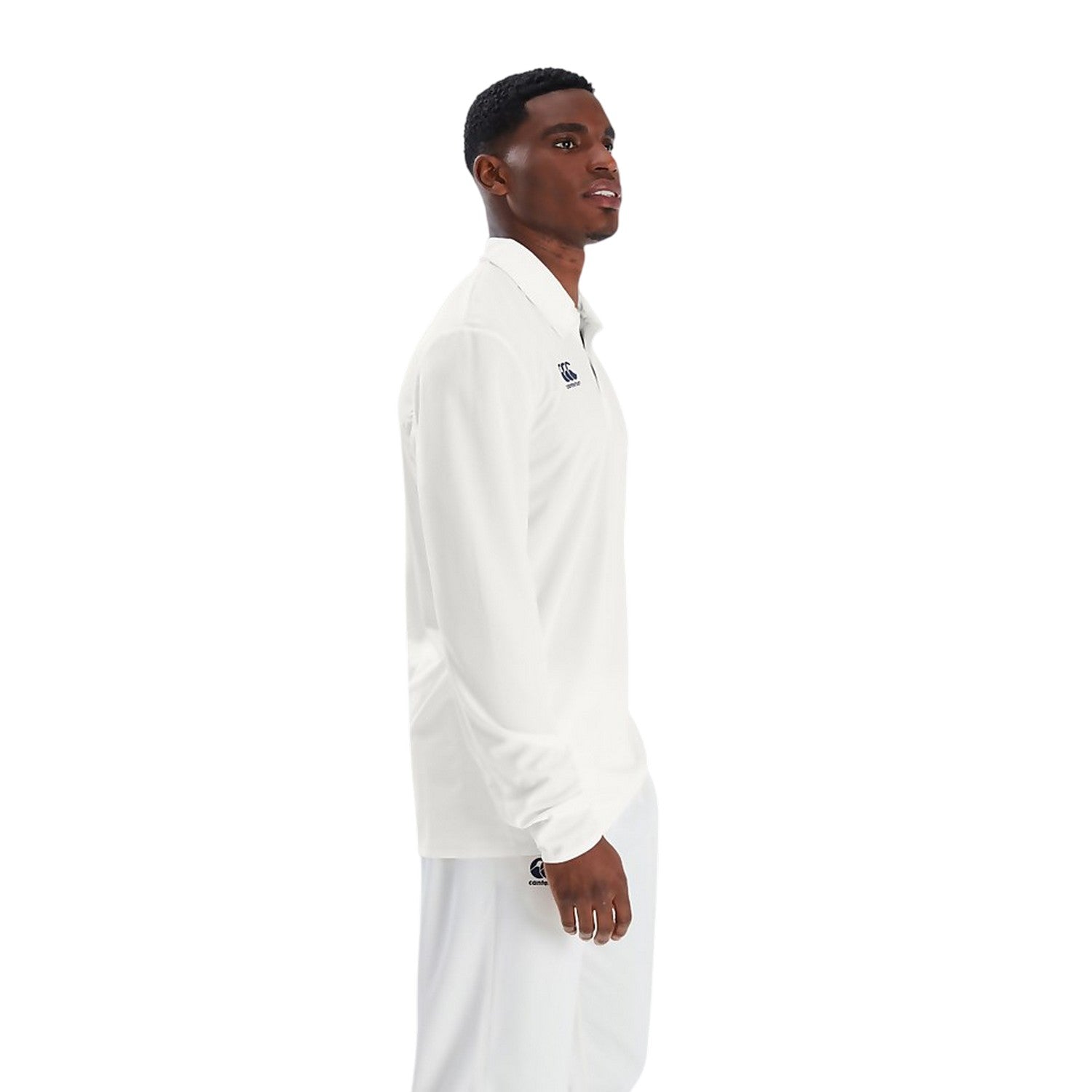 Cream - Side - Canterbury Mens Long-Sleeved Cricket Polo Shirt