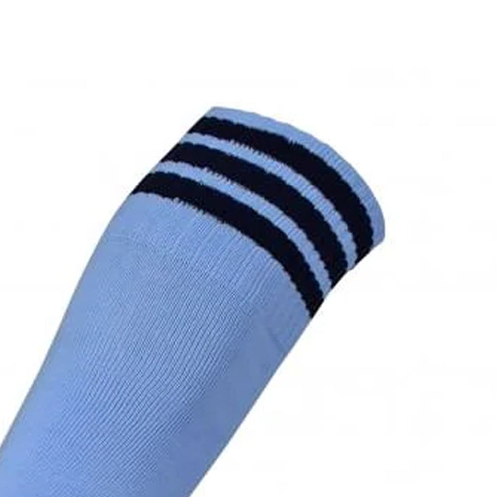 Sky-Navy - Side - Mitre Unisex Adult 3 Stripes Socks