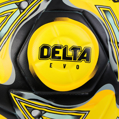Fluorescent Yellow-Black-Grey - Close up - Mitre Delta Evo Logo Football