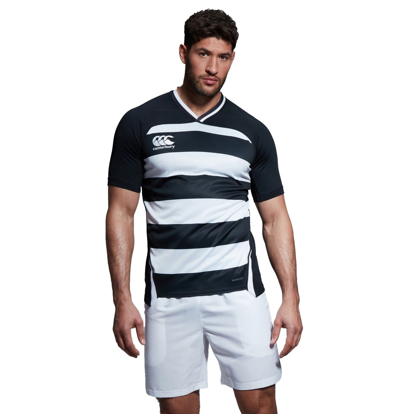 Black - Side - Canterbury Mens Evader Vapodri Hoop Detail Jersey