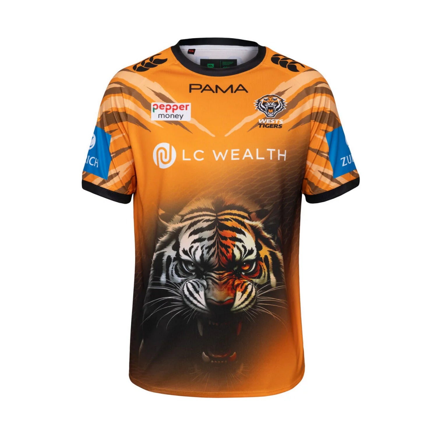 Orange-White-Black - Front - Canterbury Mens West Tigers Home Jersey