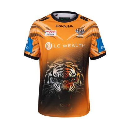 Orange-White-Black - Front - Canterbury Mens West Tigers Home Jersey