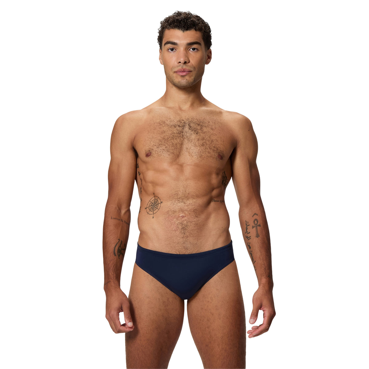 Navy - Side - Speedo Mens Boom Solid Endurance+ Swim Briefs