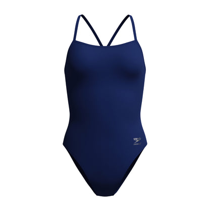 Navy - Front - Speedo Womens-Ladies 2.0 Solid V-Cut One Piece Swimsuit