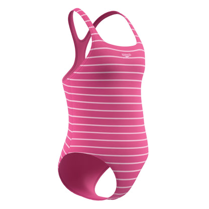 Pink - Close up - Speedo Girls Medalist Striped One Piece Swimsuit